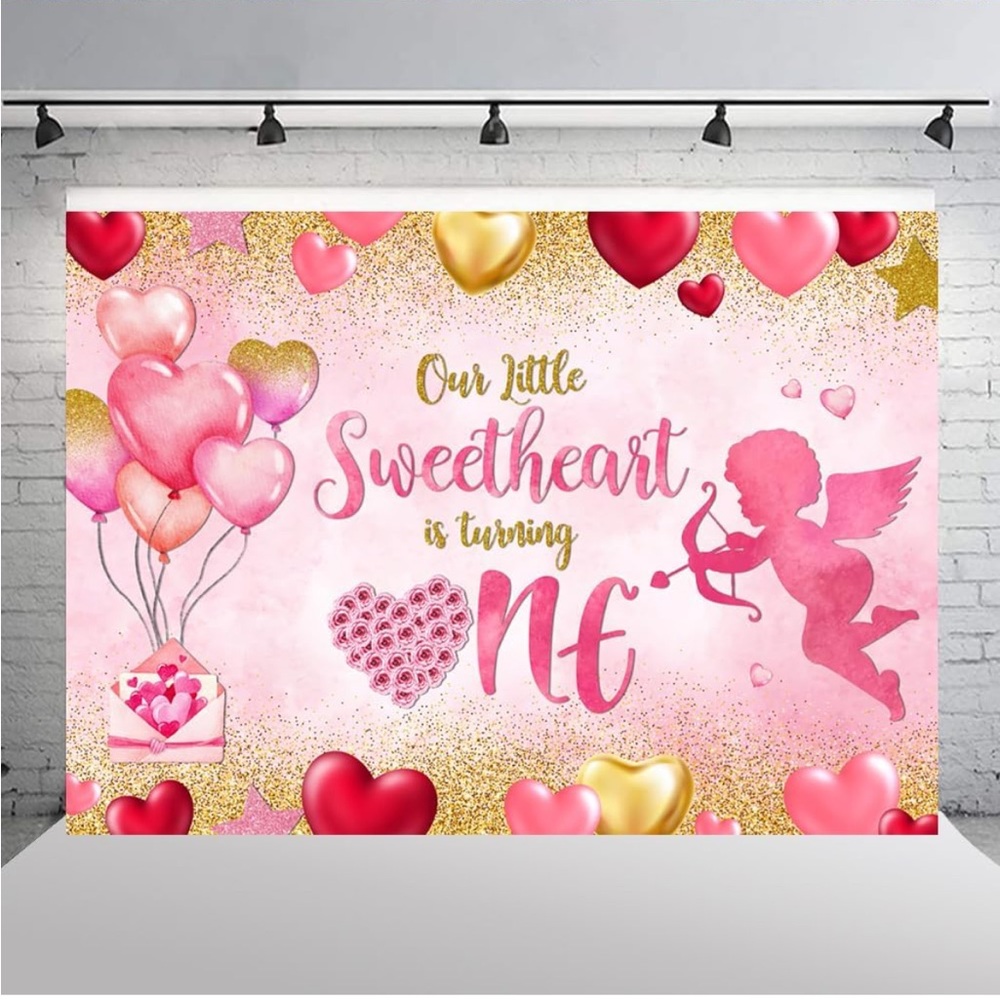 7x5ft Backdrop Valentine's Day/1st Birthday Our Little Sweetheart is Turning One